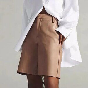 NEW Anthropologie Matt & Nat Tan Vegan Leather High Waisted Shorts Size 2